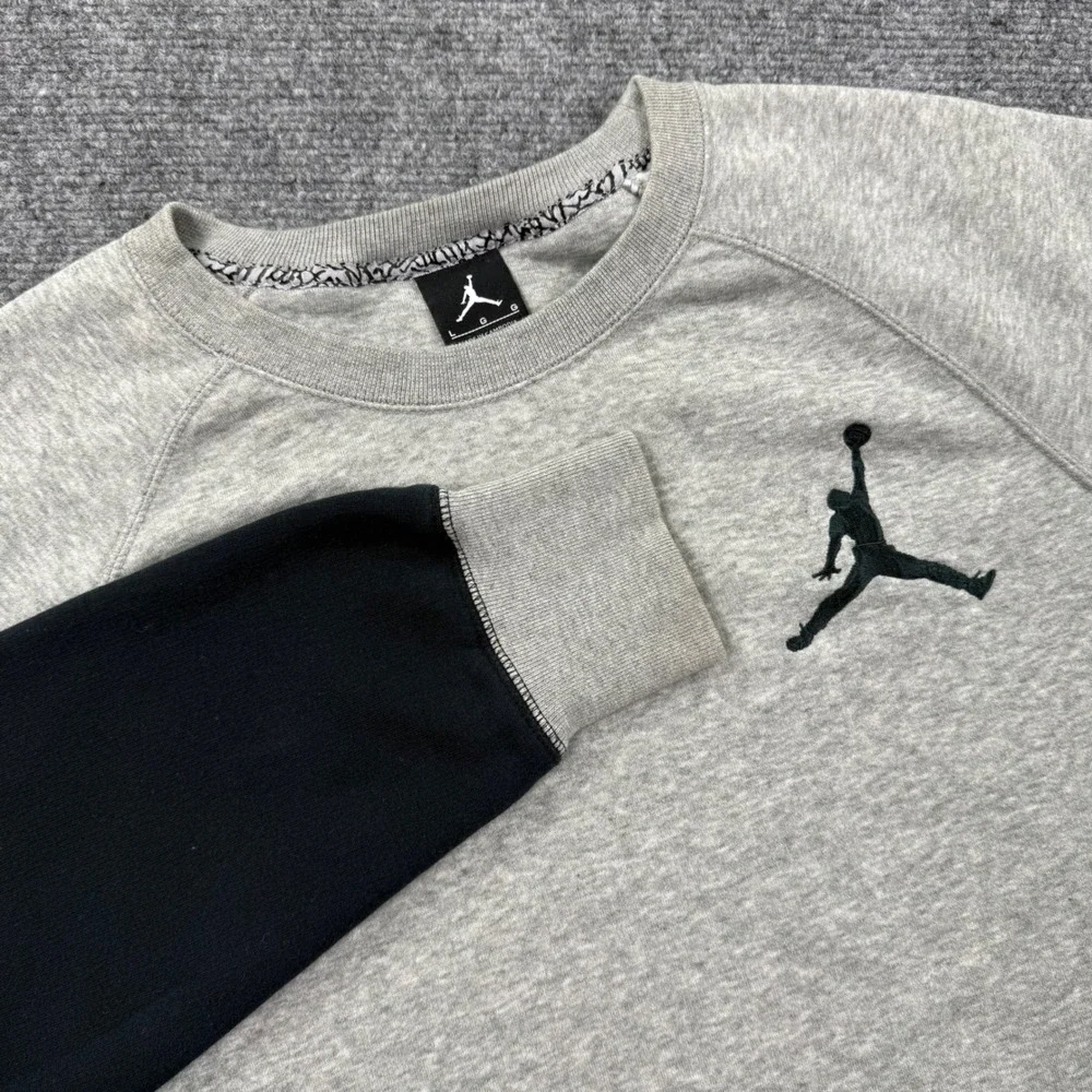 Jordan Sweatshirt Large Gray Black Jumpman Raglan Fleece‎ 689002-064 Men's